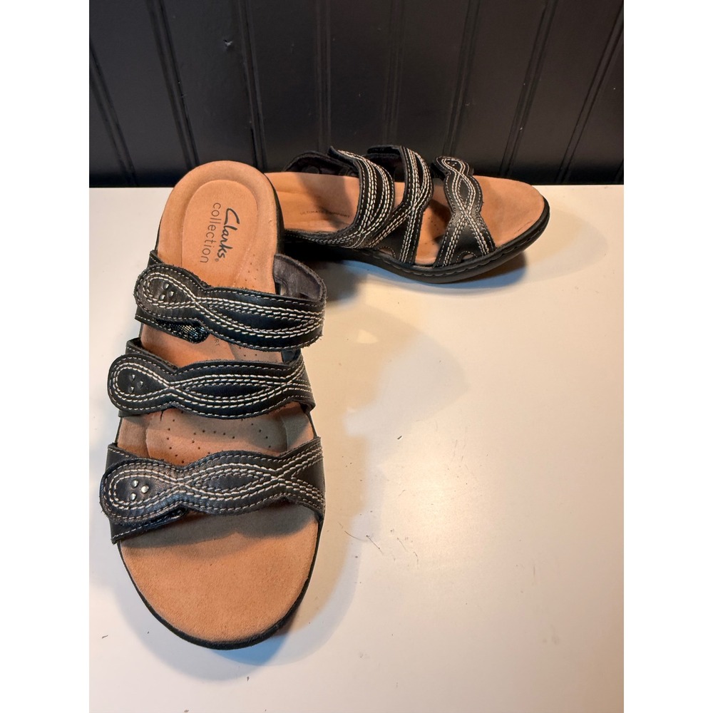 Clarks Collection Leisa Janna Black Slide Sandals Womens 6 M 261712474035